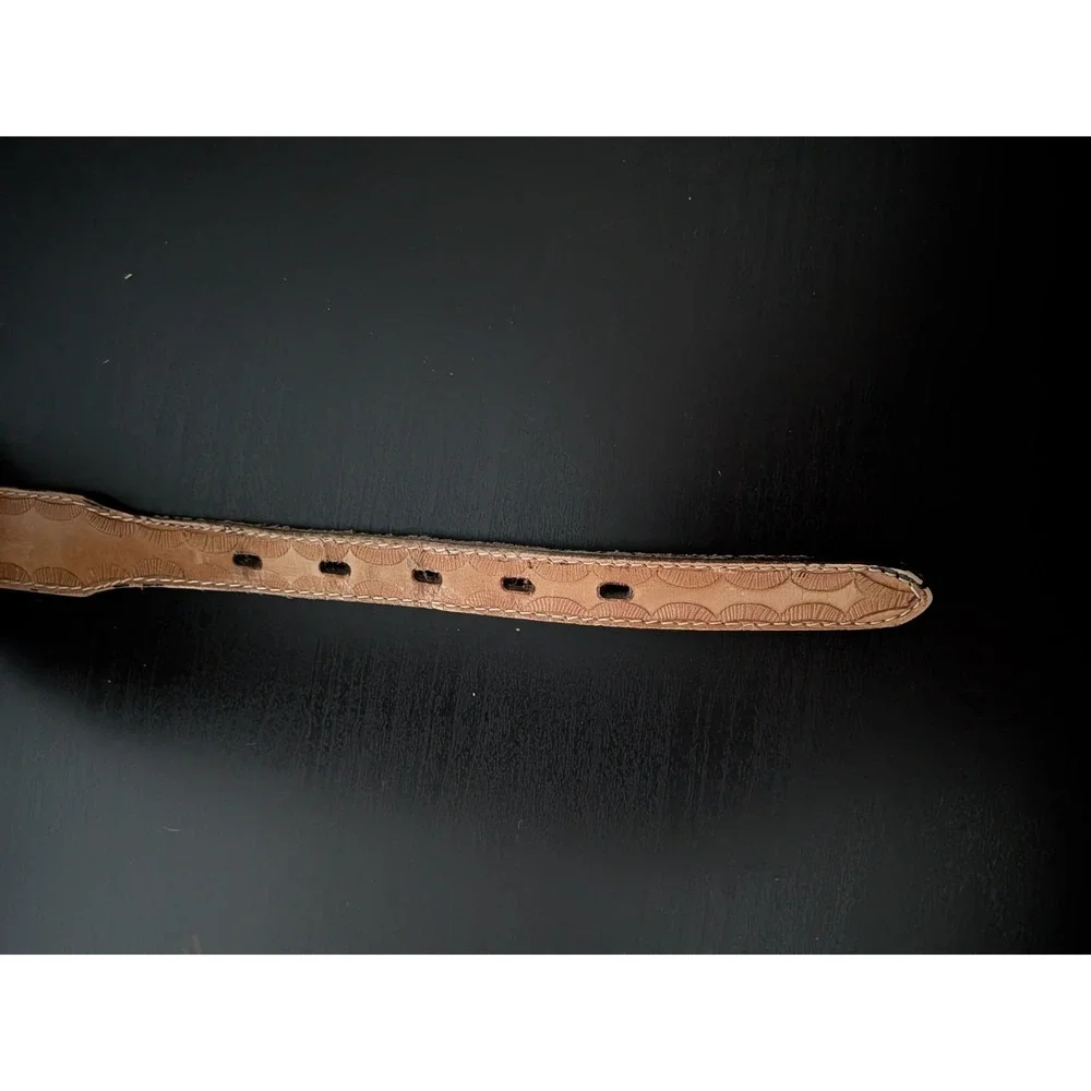 Vintage Womens Hand Tooled Leather Belt Western Woven Design 38